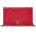 CHANEL Mademoiselle Chain Wallet Lambskin Red Silver-Tone Hardware, Pre-Owned