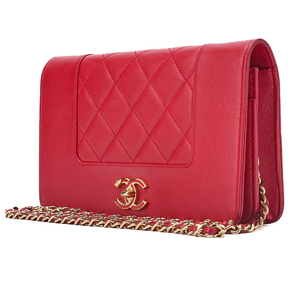CHANEL Mademoiselle Chain Wallet Lambskin Red Silver-Tone Hardware, Pre-Owned