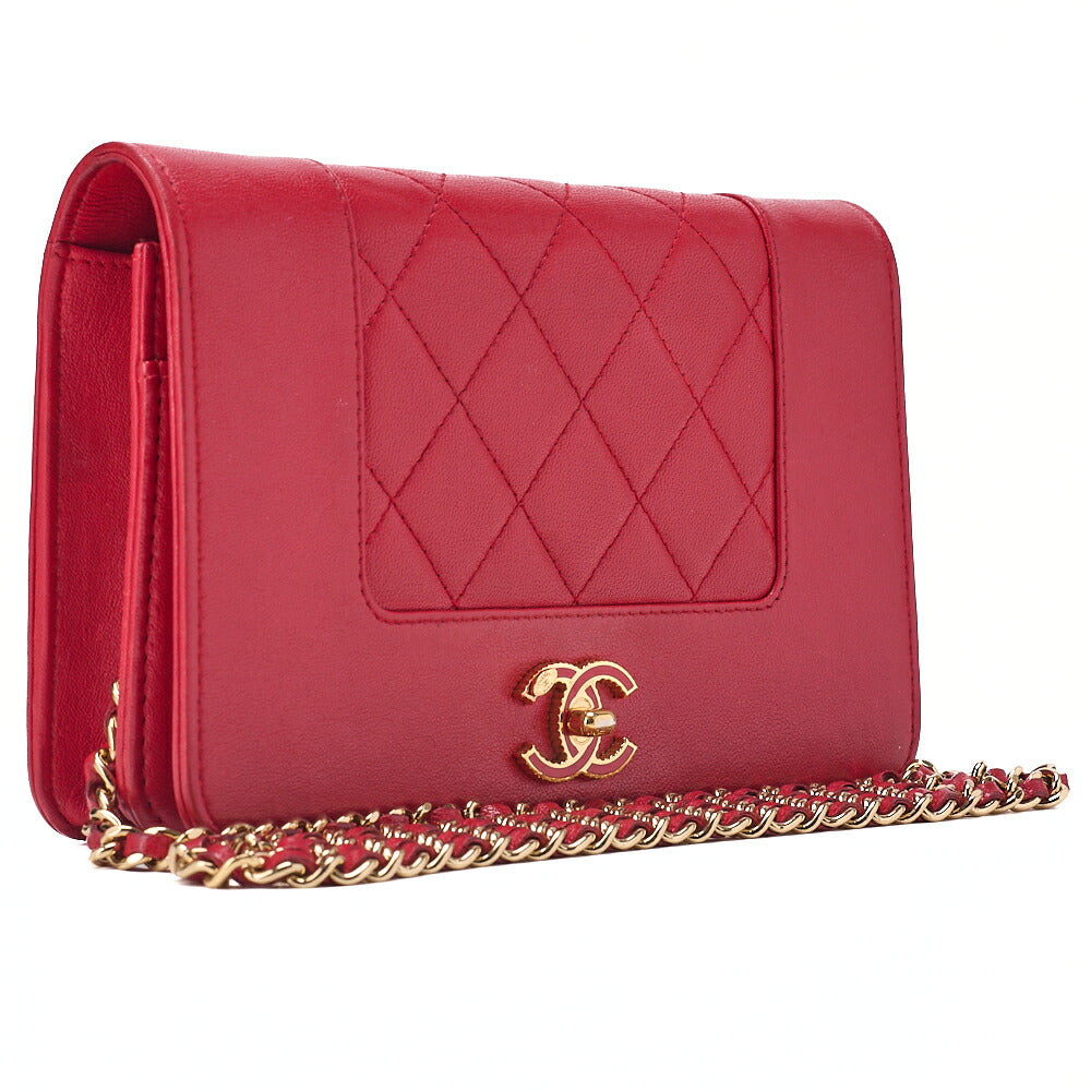CHANEL Mademoiselle Chain Wallet Lambskin Red Silver-Tone Hardware, Pre-Owned
