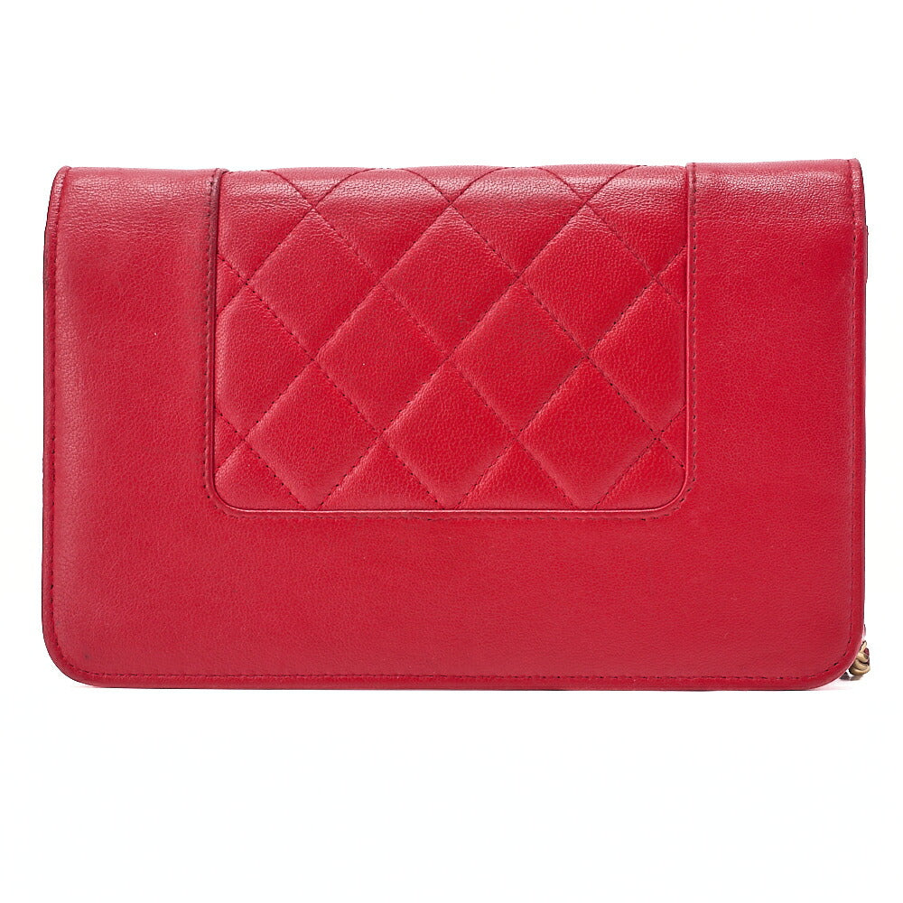 CHANEL Mademoiselle Chain Wallet Lambskin Red Silver-Tone Hardware, Pre-Owned