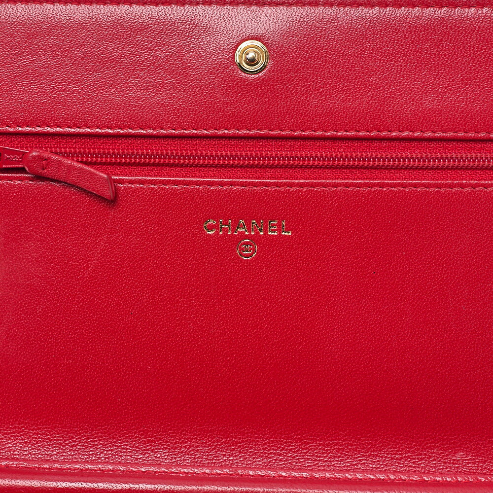 CHANEL Mademoiselle Chain Wallet Lambskin Red Silver-Tone Hardware, Pre-Owned