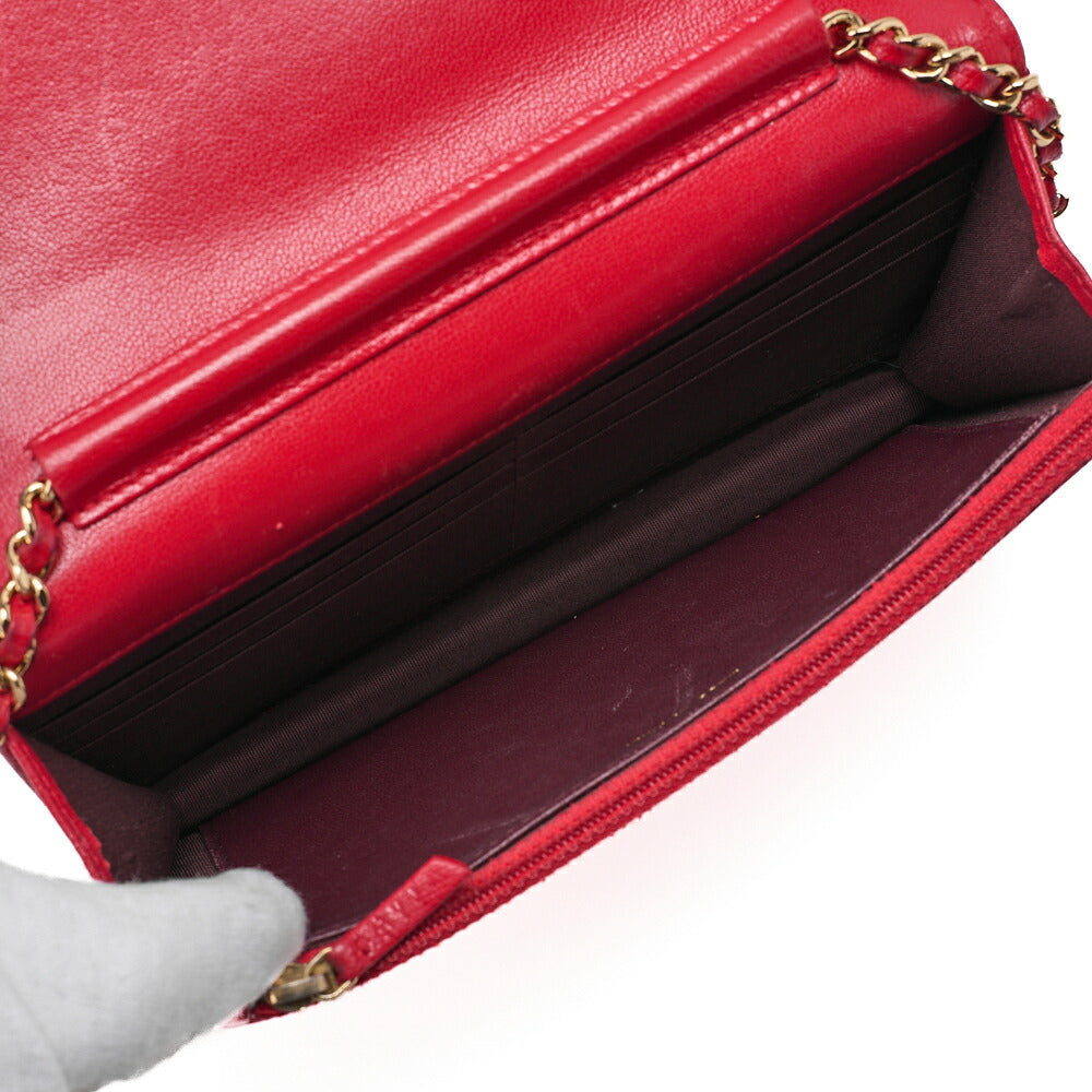 CHANEL Mademoiselle Chain Wallet Lambskin Red Silver-Tone Hardware, Pre-Owned