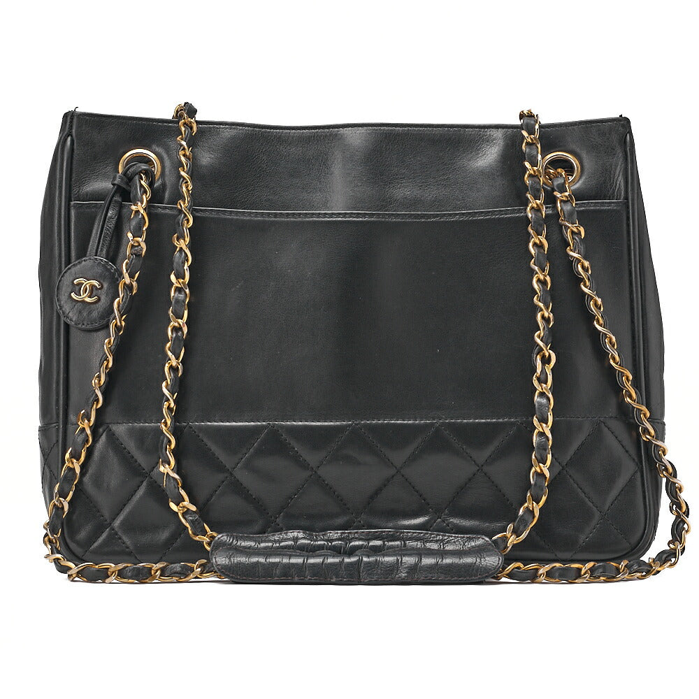 CHANEL Shoulder Bag Matelasse with Charm Double Chain Shoulder Lambskin Black Gold-Tone Hardware, Pre-Owned