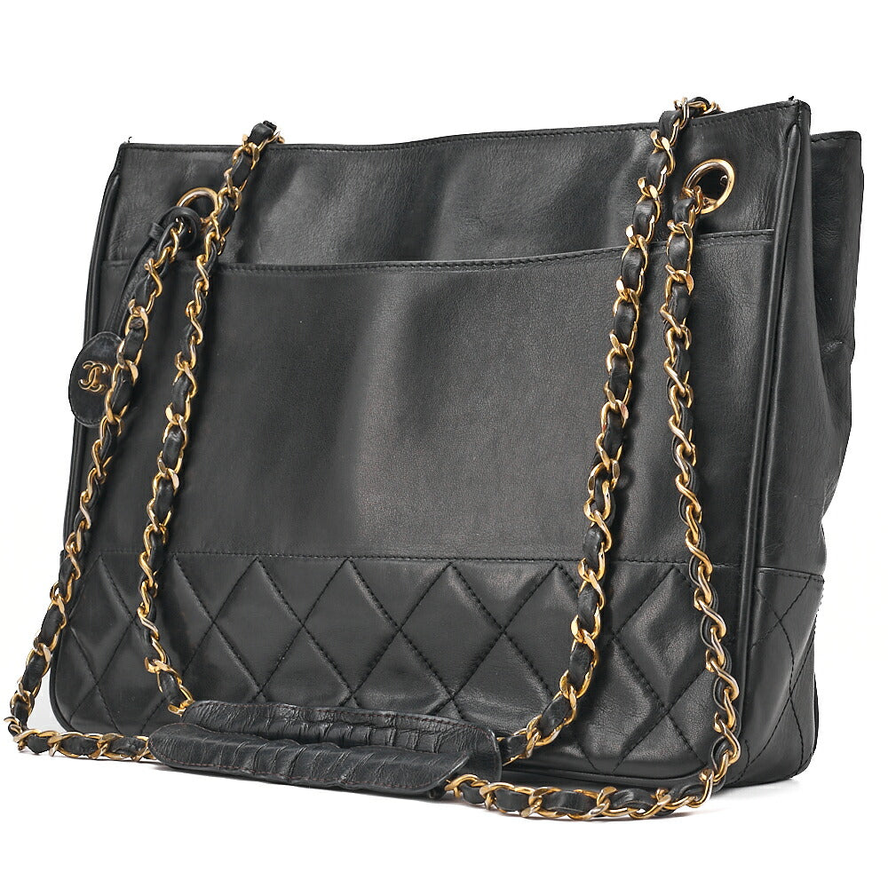 CHANEL Shoulder Bag Matelasse with Charm Double Chain Shoulder Lambskin Black Gold-Tone Hardware, Pre-Owned