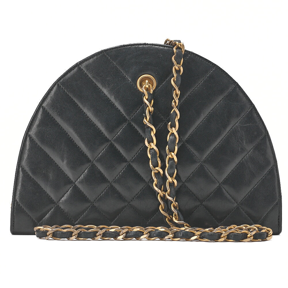 CHANEL Matelasse Diamond Charm Half Moon Lambskin Black Gold-Tone Hardware, Pre-Owned