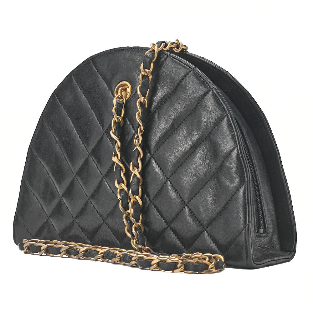 CHANEL Matelasse Diamond Charm Half Moon Lambskin Black Gold-Tone Hardware, Pre-Owned