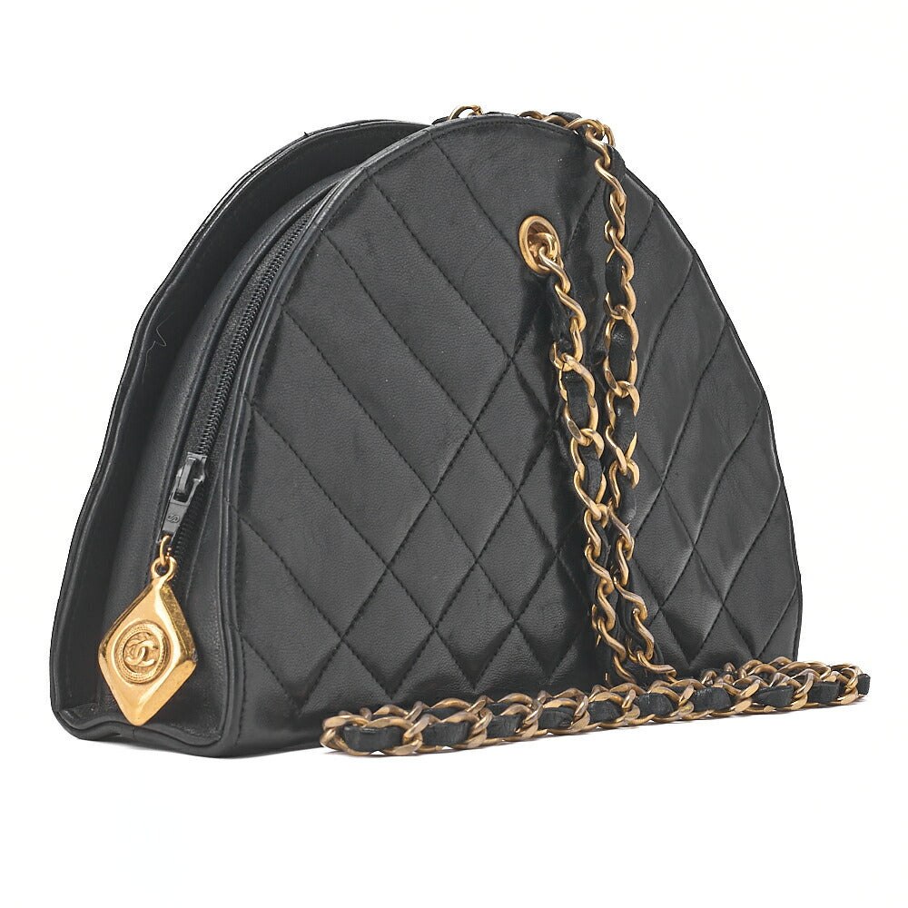 CHANEL Matelasse Diamond Charm Half Moon Lambskin Black Gold-Tone Hardware, Pre-Owned