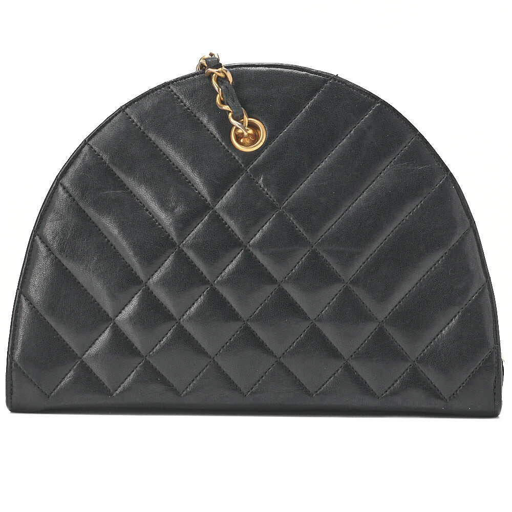 CHANEL Matelasse Diamond Charm Half Moon Lambskin Black Gold-Tone Hardware, Pre-Owned