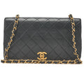 CHANEL Lambskin Matelasse Full Flap 23cm Turnlock Chain Shoulder Black Gold-Tone Hardware, Pre-Owned