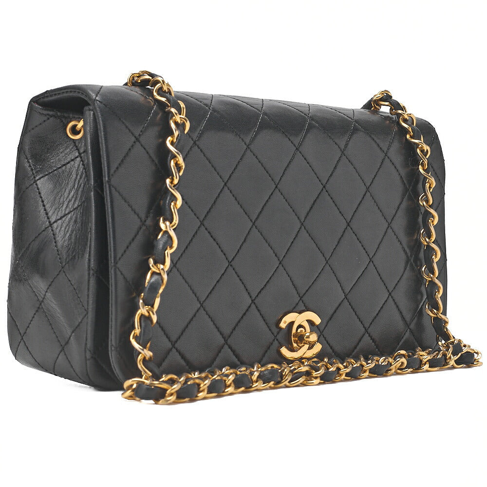 CHANEL Lambskin Matelasse Full Flap 23cm Turnlock Chain Shoulder Black Gold-Tone Hardware, Pre-Owned