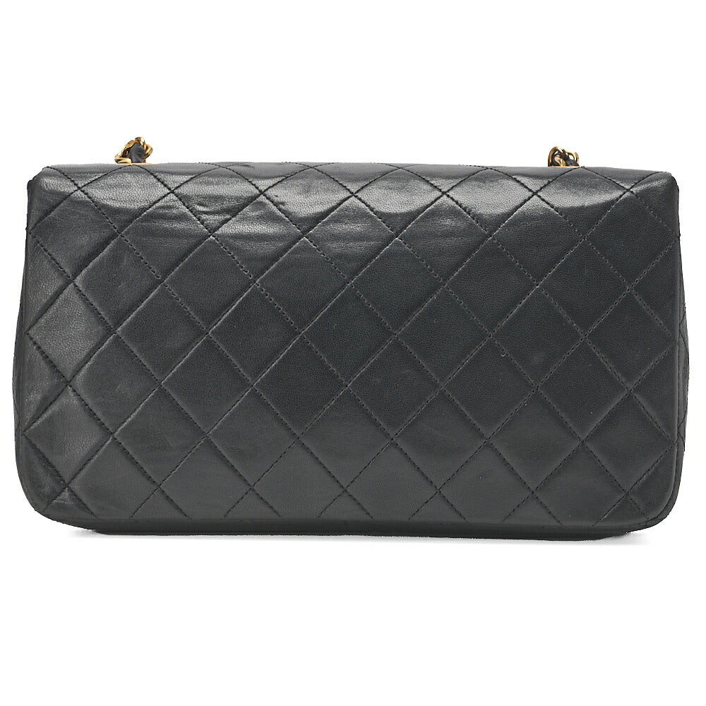 CHANEL Lambskin Matelasse Full Flap 23cm Turnlock Chain Shoulder Black Gold-Tone Hardware, Pre-Owned