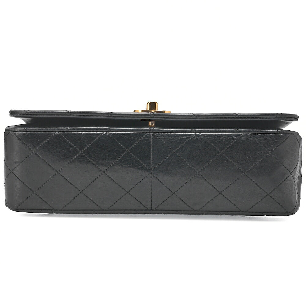 CHANEL Lambskin Matelasse Full Flap 23cm Turnlock Chain Shoulder Black Gold-Tone Hardware, Pre-Owned