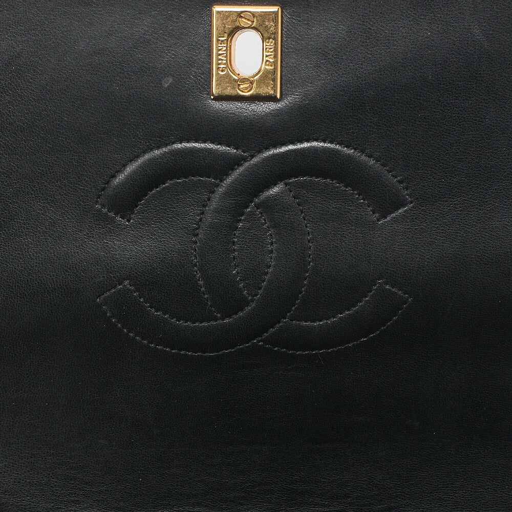 CHANEL Lambskin Matelasse Full Flap 23cm Turnlock Chain Shoulder Black Gold-Tone Hardware, Pre-Owned