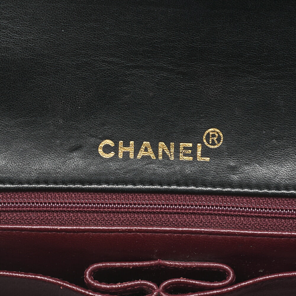 CHANEL Lambskin Matelasse Full Flap 23cm Turnlock Chain Shoulder Black Gold-Tone Hardware, Pre-Owned