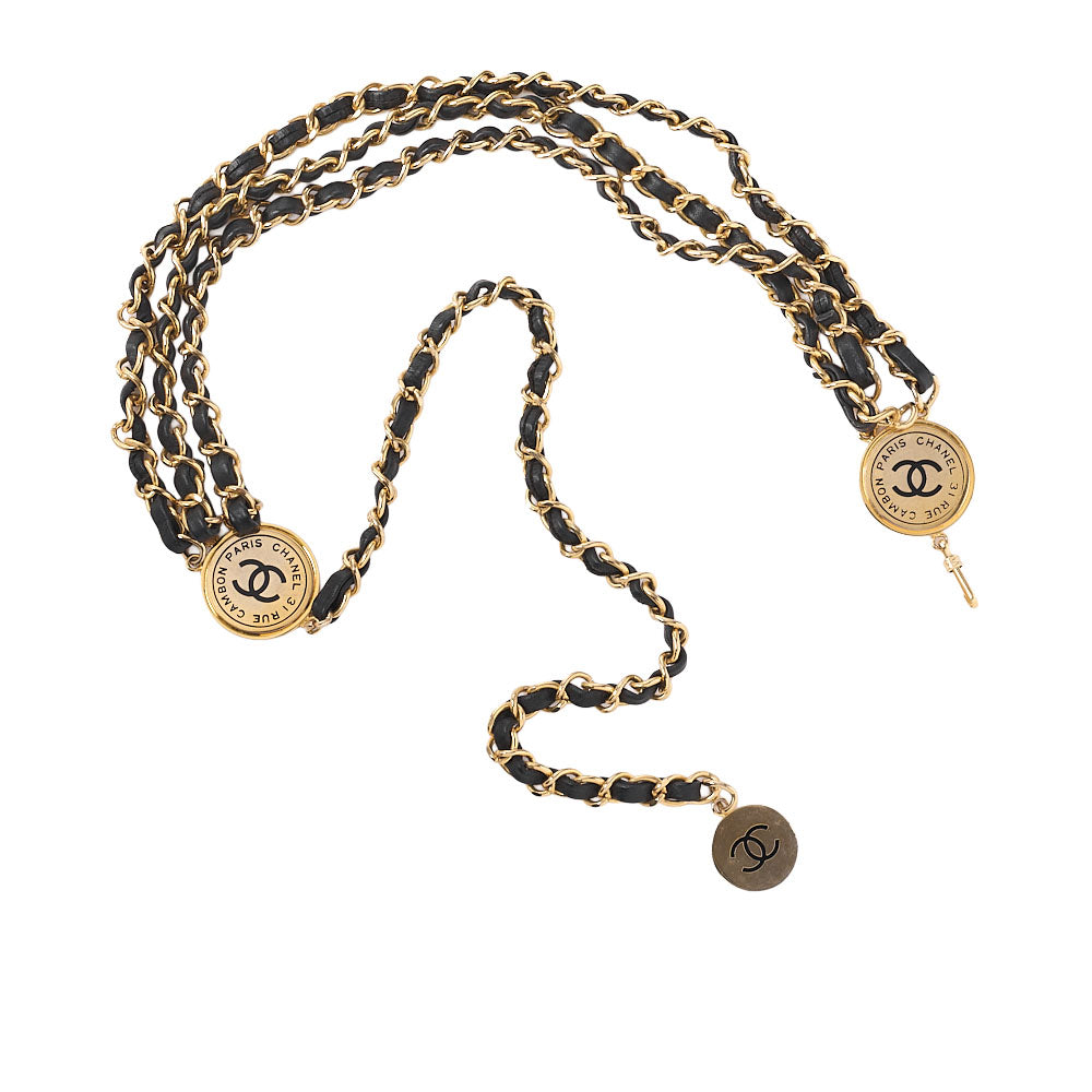 CHANEL 31RUE CAMBON Cocomark Chain Belt Triple GP  xx Leather Black x  Gold Gold-Tone Hardware, Pre-Owned
