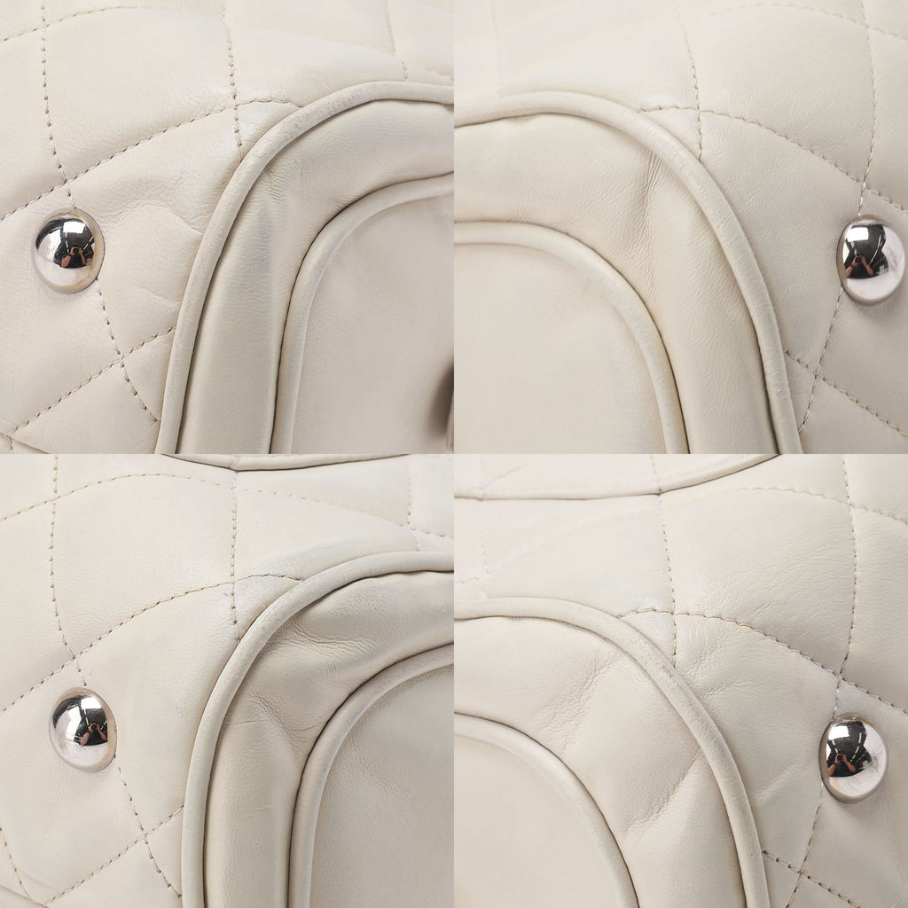 CHANEL Lambskin Matelasse Hamptons Line Coco Mark Chain Shoulder Ivory Silver-Tone Hardware, Pre-Owned