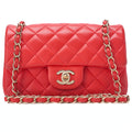 CHANEL Chain Shoulder Bag Mini Matelasse 20cm Lambskin Red Gold-Tone Hardware, Pre-Owned