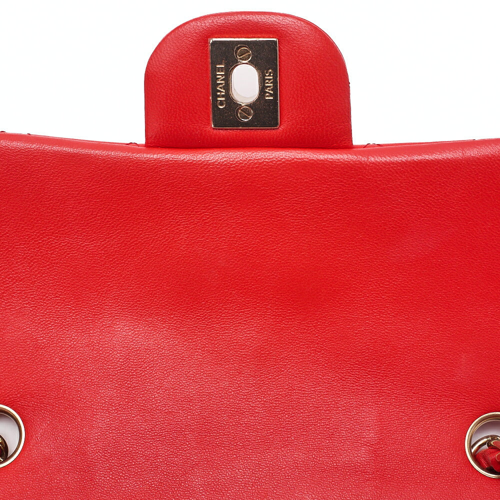 CHANEL Chain Shoulder Bag Mini Matelasse 20cm Lambskin Red Gold-Tone Hardware, Pre-Owned