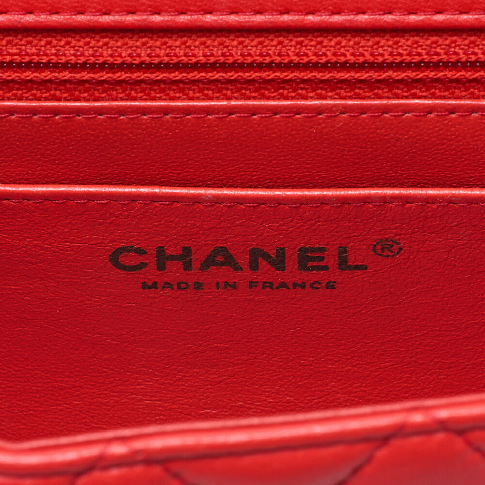 CHANEL Chain Shoulder Bag Mini Matelasse 20cm Lambskin Red Gold-Tone Hardware, Pre-Owned