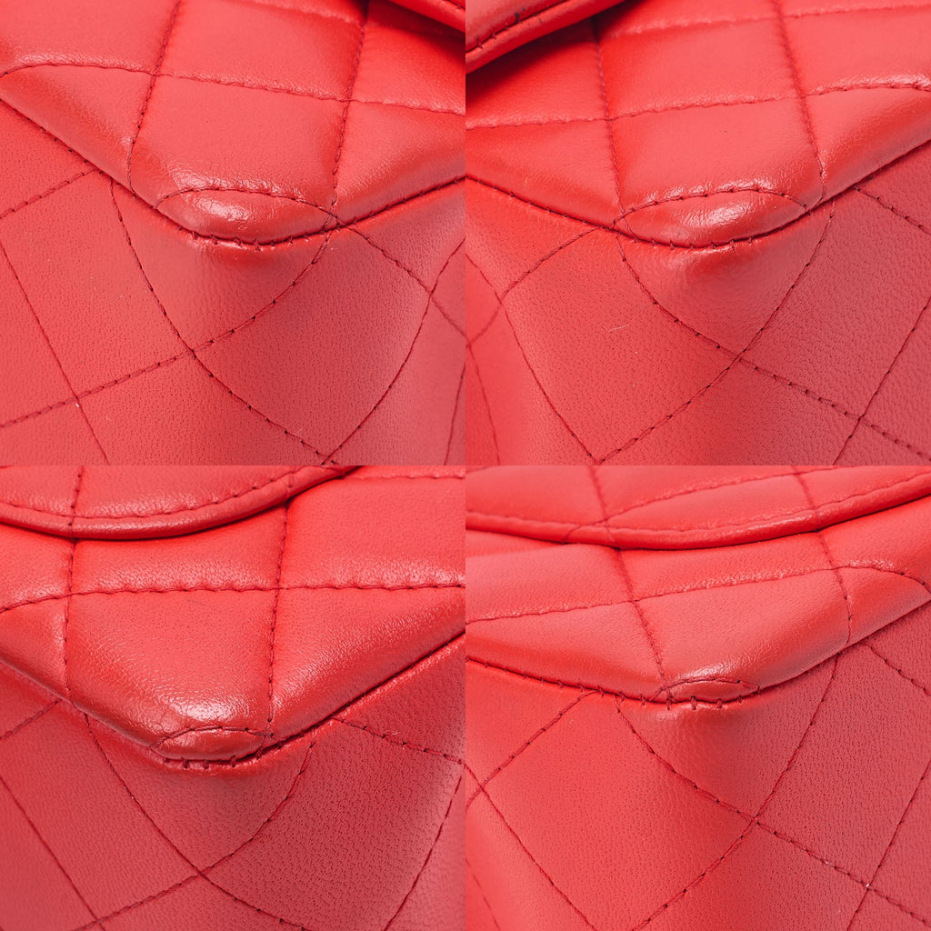 CHANEL Chain Shoulder Bag Mini Matelasse 20cm Lambskin Red Gold-Tone Hardware, Pre-Owned