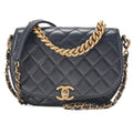 CHANEL Vintage Calf Matelasse Half Moon 2way Chain Shoulder Navy Gold-Tone Hardware, Pre-Owned
