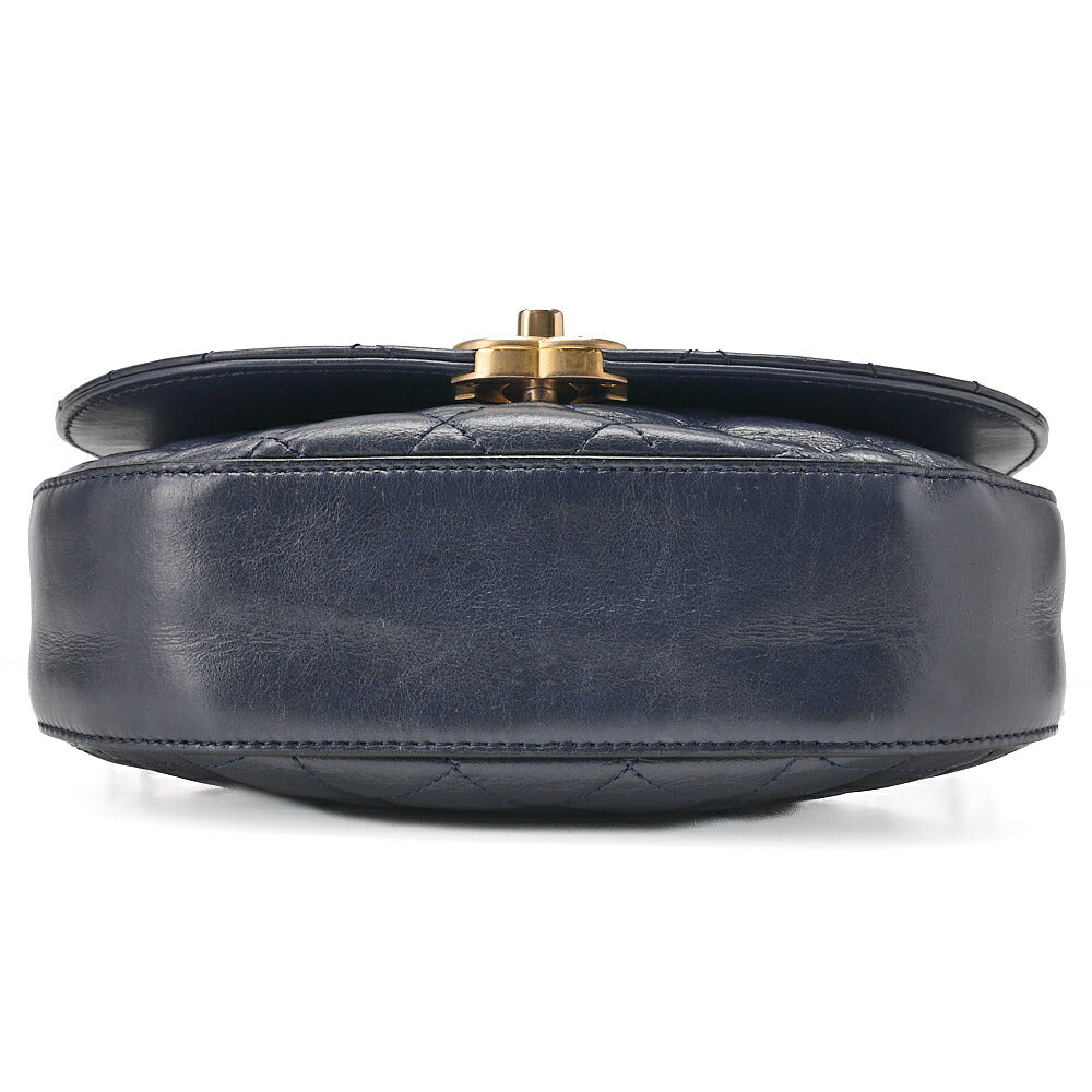 CHANEL Vintage Calf Matelasse Half Moon 2way Chain Shoulder Navy Gold-Tone Hardware, Pre-Owned