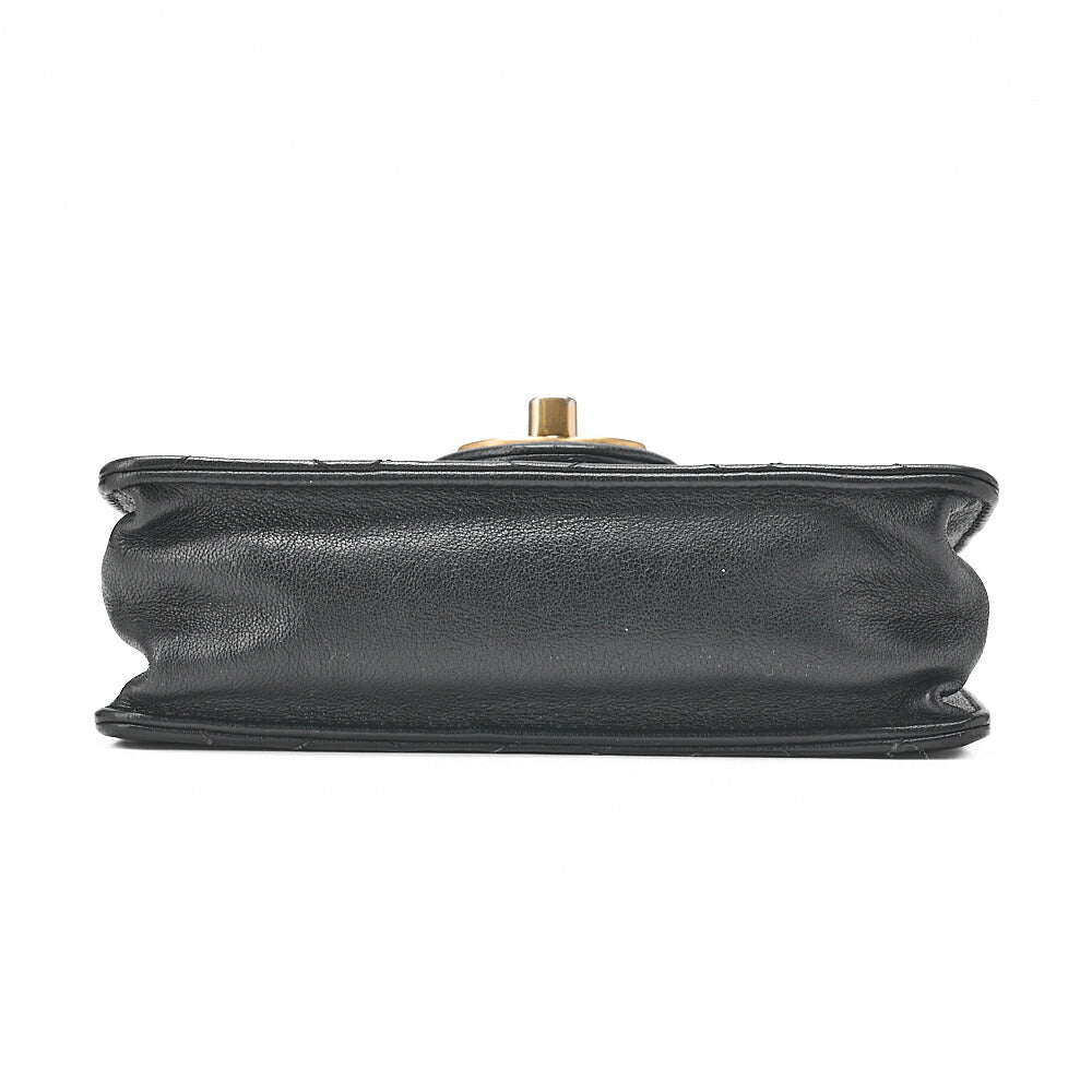 CHANEL Chain Shoulder Matelasse Pearl Chain Chain Wallet Lambskin Black Gold-Tone Hardware, Pre-Owned