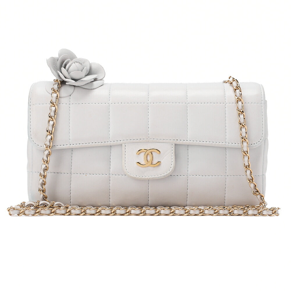 CHANEL Chocolate Bar Camellia Magnet Lock Chain Shoulder Lambskin Light Bull Gold-Tone Hardware, Pre-Owned