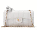 CHANEL Chocolate Bar Camellia Magnet Lock Chain Shoulder Lambskin Light Bull Gold-Tone Hardware, Pre-Owned