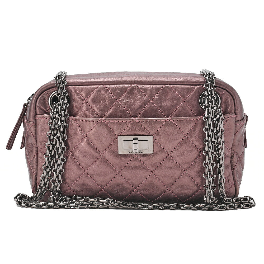 CHANEL Vintage Calf Matelasse 2.55 Turnlock Chain Shoulder Purple Silver-Tone Hardware, Pre-Owned