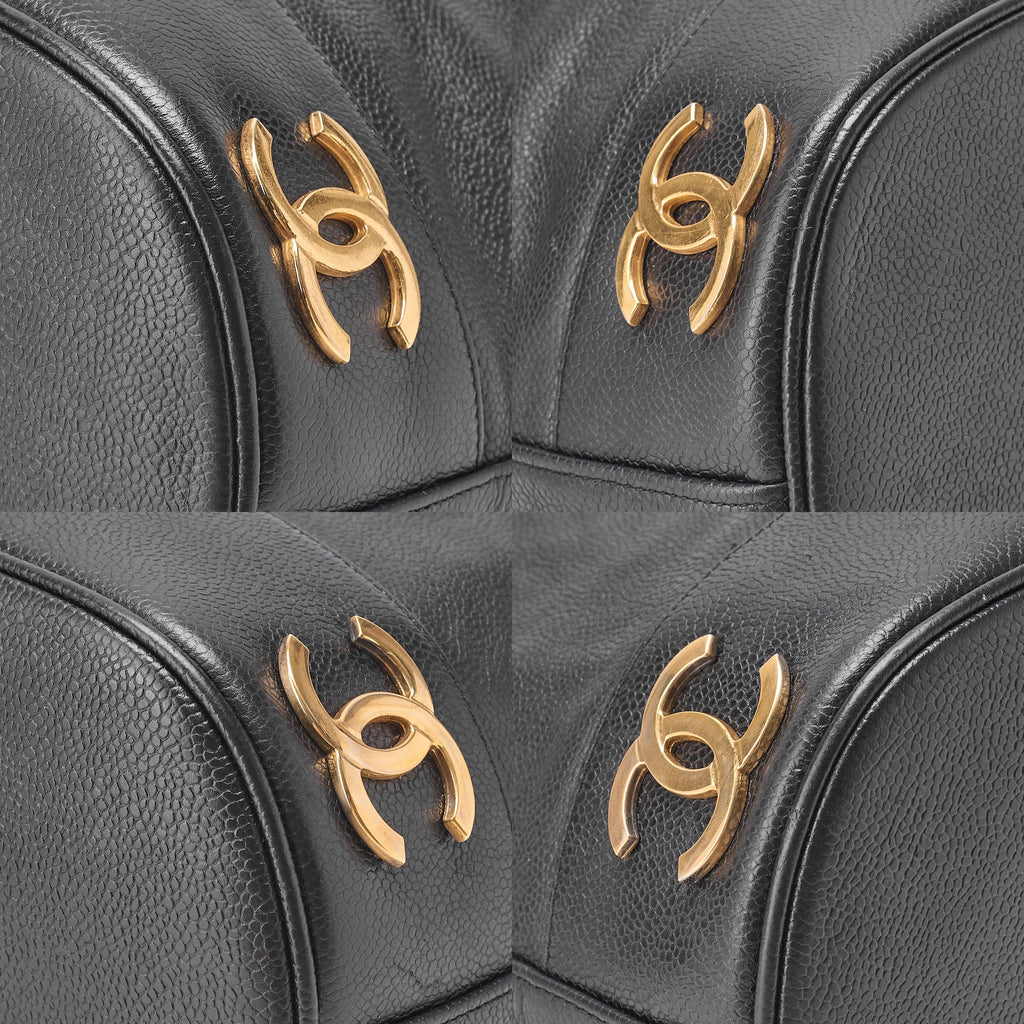 CHANEL Chain Shoulder Bag Triple Coco Caviar Skin Ball Charm Drawstring Black Gold-Tone Hardware, Pre-Owned