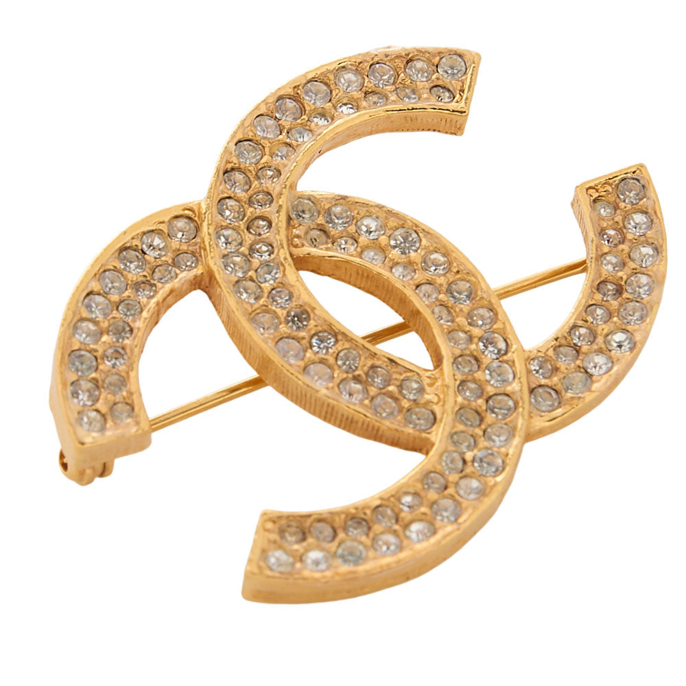 CHANEL Cocomark Rhinestone Brooch GP (Gold Plated) Gold-Tone Hardware, Pre-Owned