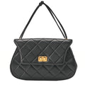 CHANEL Lambskin Matelasse 2.55 Lock Round Handbag Black Gold-Tone Hardware, Pre-Owned