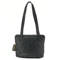 CHANEL Tote Bag Matelasse Logo Charm Black Lambskin Gold-Tone Hardware, Pre-Owned