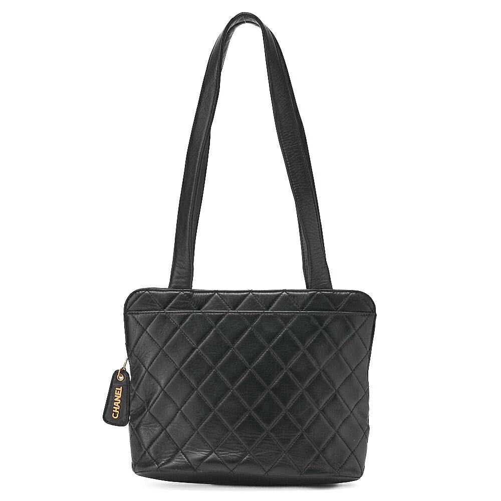 CHANEL Tote Bag Matelasse Logo Charm Black Lambskin Gold-Tone Hardware, Pre-Owned