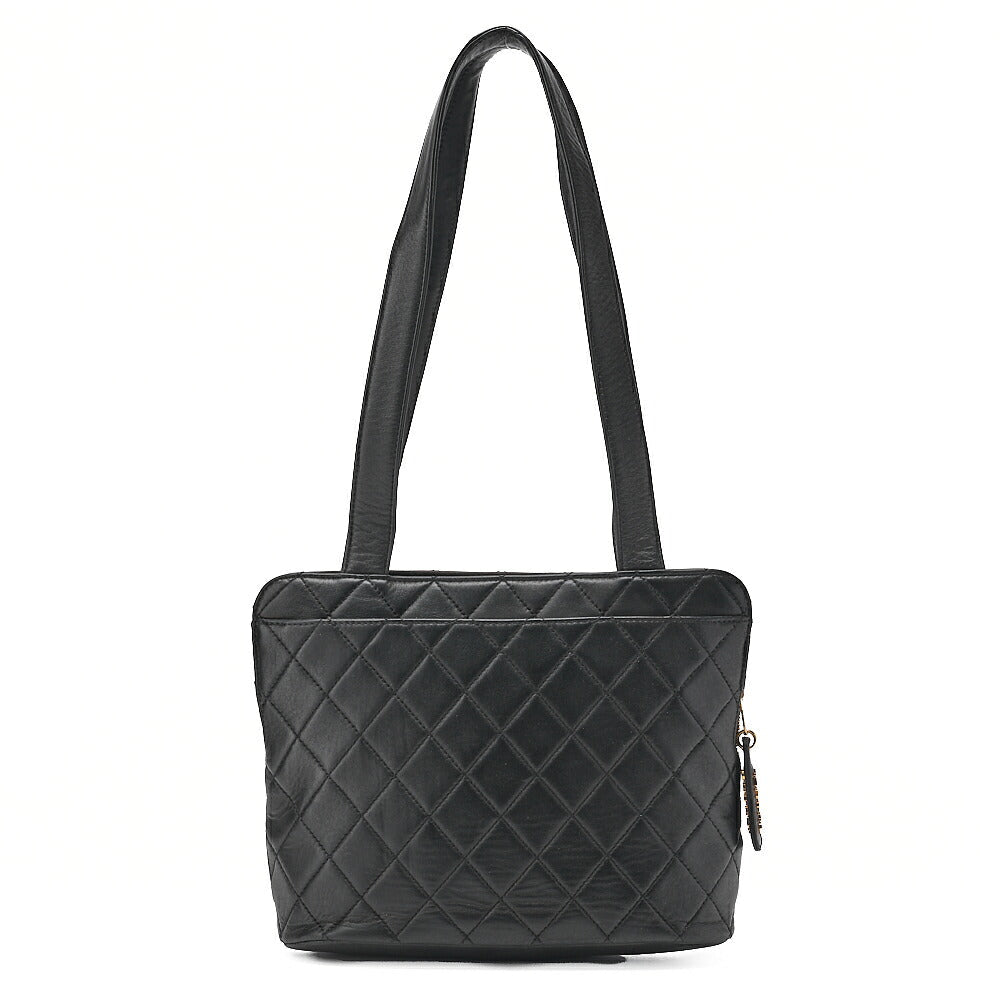 CHANEL Tote Bag Matelasse Logo Charm Black Lambskin Gold-Tone Hardware, Pre-Owned
