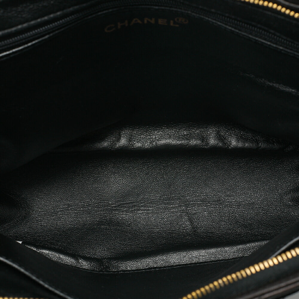 CHANEL Tote Bag Matelasse Logo Charm Black Lambskin Gold-Tone Hardware, Pre-Owned