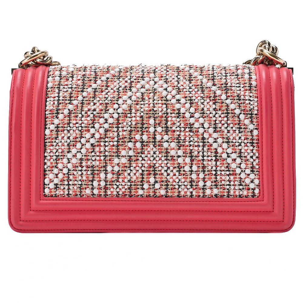 CHANEL Tweed X Studs Boy Chanel V Stitch Chain Shoulder Pink Gold-Tone Hardware, Pre-Owned