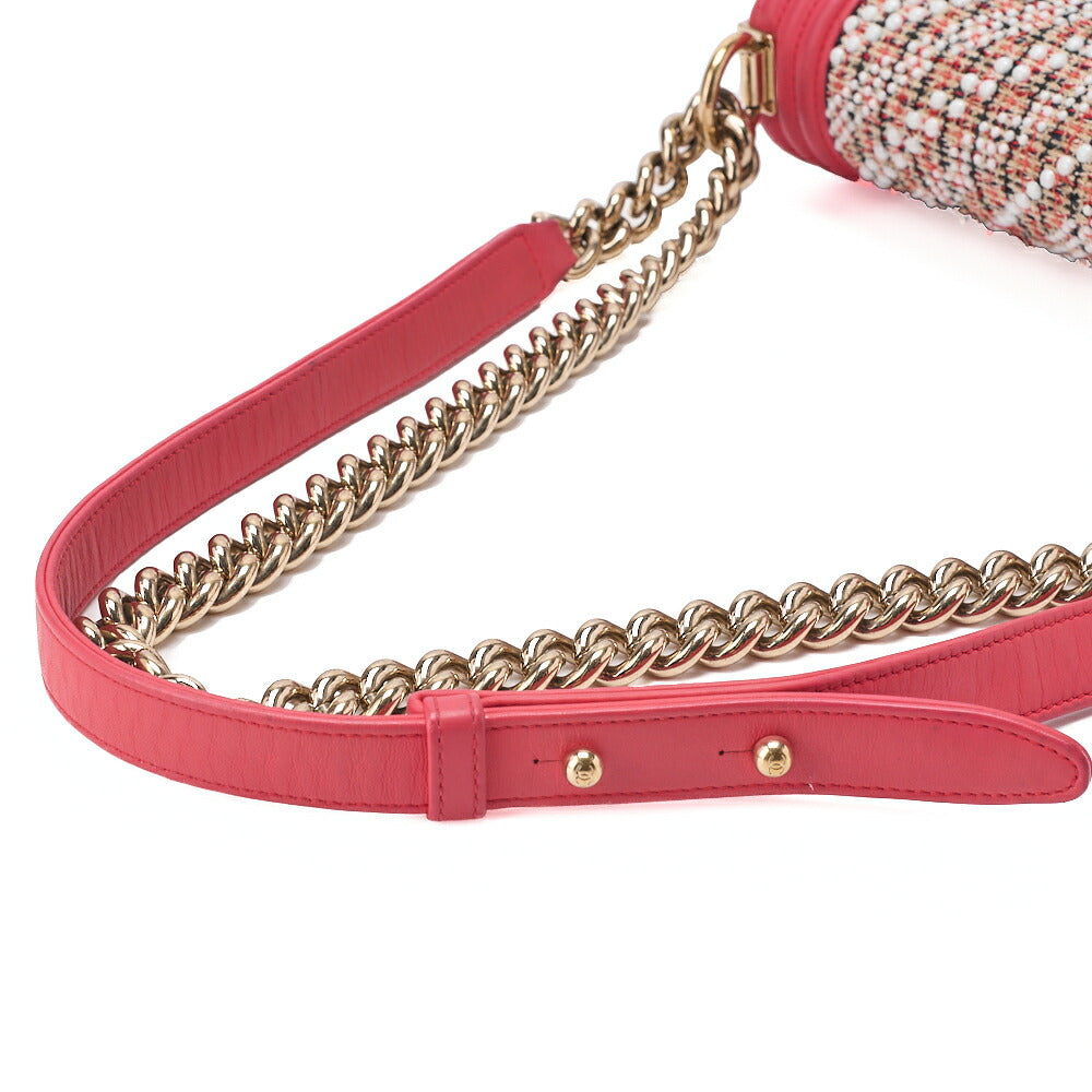CHANEL Tweed X Studs Boy Chanel V Stitch Chain Shoulder Pink Gold-Tone Hardware, Pre-Owned
