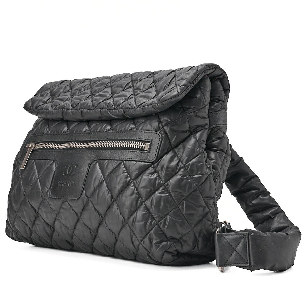 CHANEL Nylon Coco Backpack Black Silver-Tone Hardware, Pre-Owned