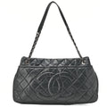 CHANEL Caviar Skin Matelasse Coco Mark Chain Shoulder Bag Black Silver-Tone Hardware, Pre-Owned
