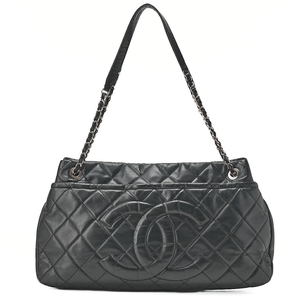 CHANEL Caviar Skin Matelasse Coco Mark Chain Shoulder Bag Black Silver-Tone Hardware, Pre-Owned