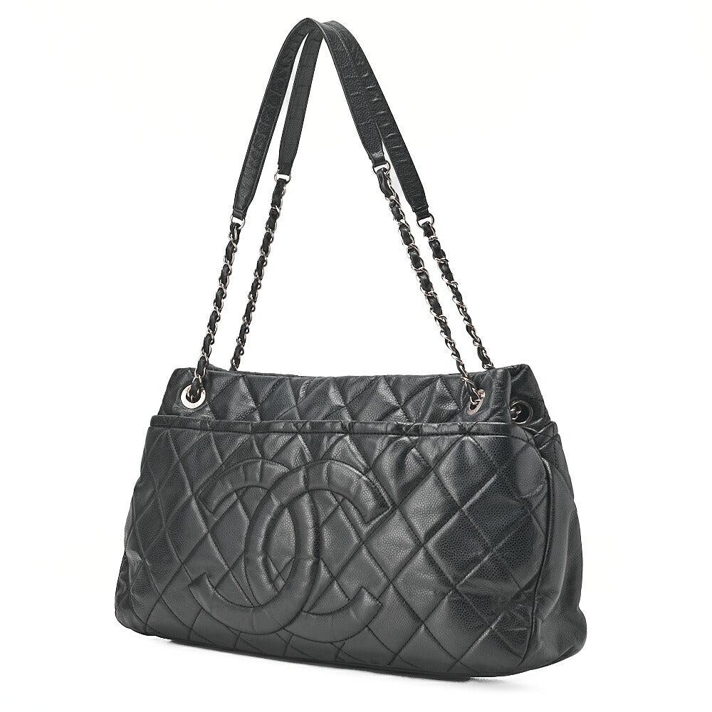 CHANEL Caviar Skin Matelasse Coco Mark Chain Shoulder Bag Black Silver-Tone Hardware, Pre-Owned