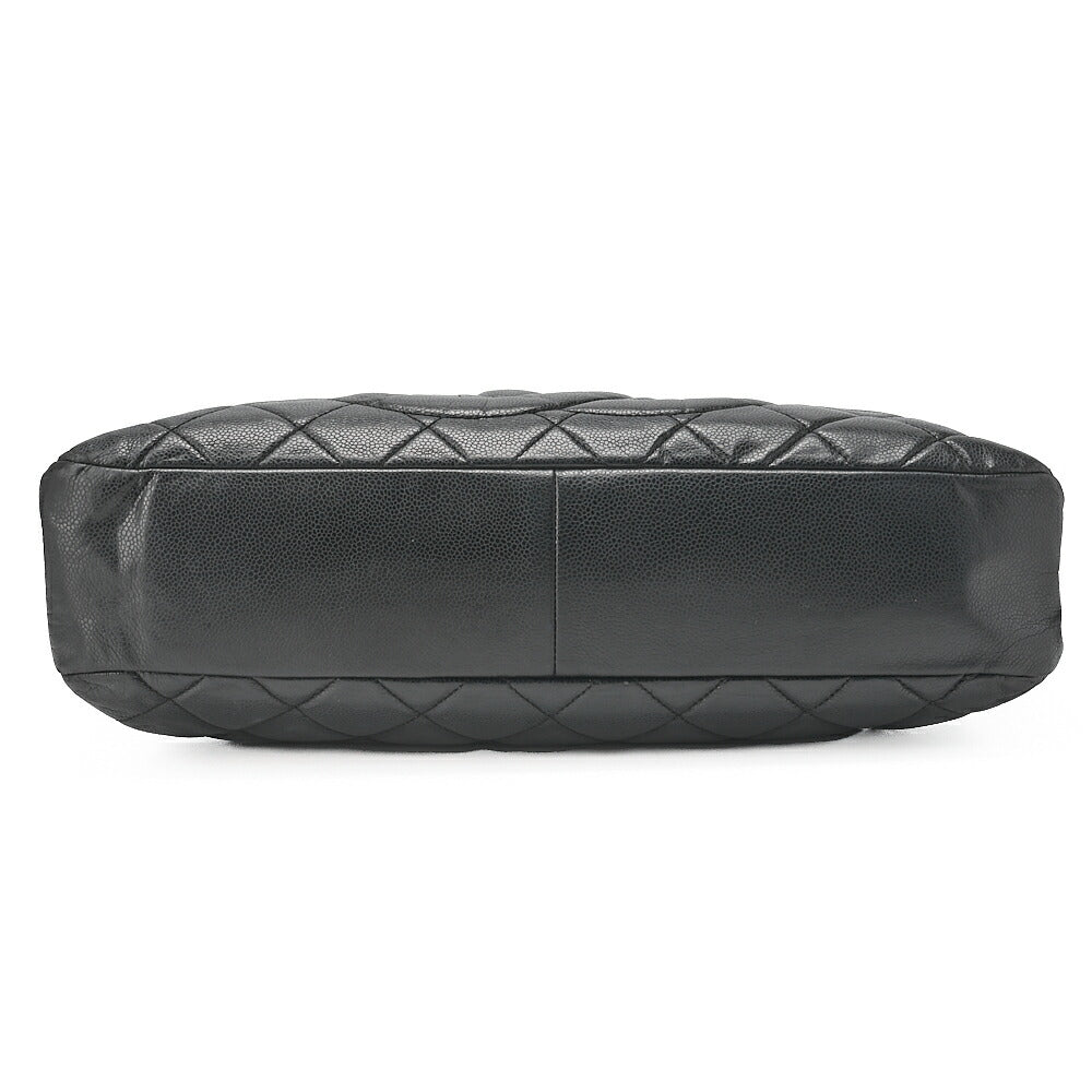 CHANEL Caviar Skin Matelasse Coco Mark Chain Shoulder Bag Black Silver-Tone Hardware, Pre-Owned