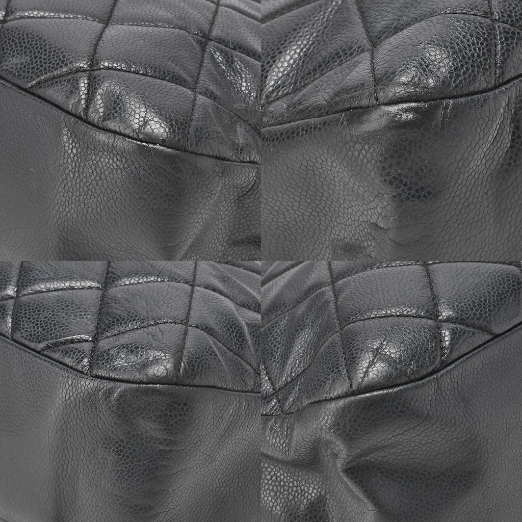 CHANEL Caviar Skin Matelasse Coco Mark Chain Shoulder Bag Black Silver-Tone Hardware, Pre-Owned