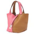 HERMES Picotan Rock Cossack PM Tryon Handbag Rose Azale x Sesame Silver-Tone Hardware, Pre-Owned