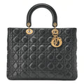 Dior Lady Dior Cannage Handbag Large Size Lambskin Gold-Tone Hardware, Pre-Owned
