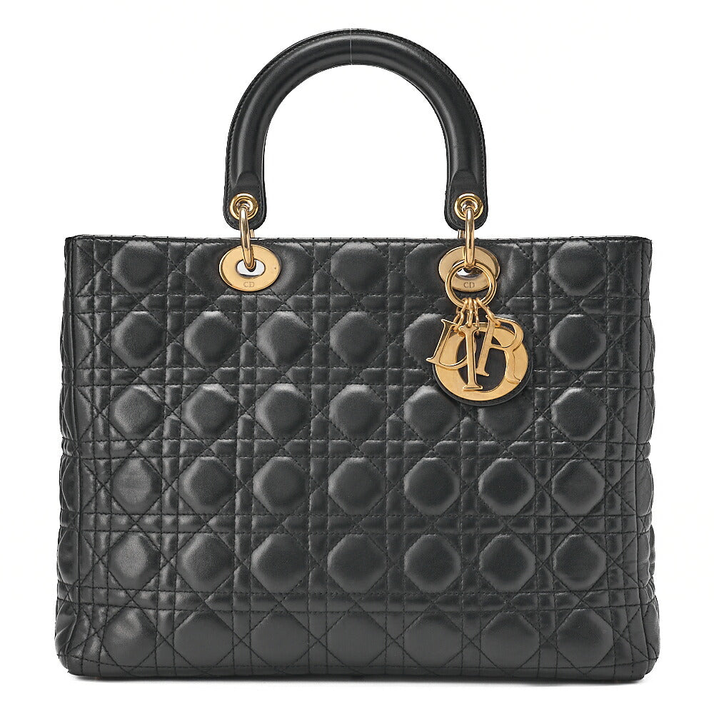 Dior Lady Dior Cannage Handbag Large Size Lambskin Gold-Tone Hardware, Pre-Owned