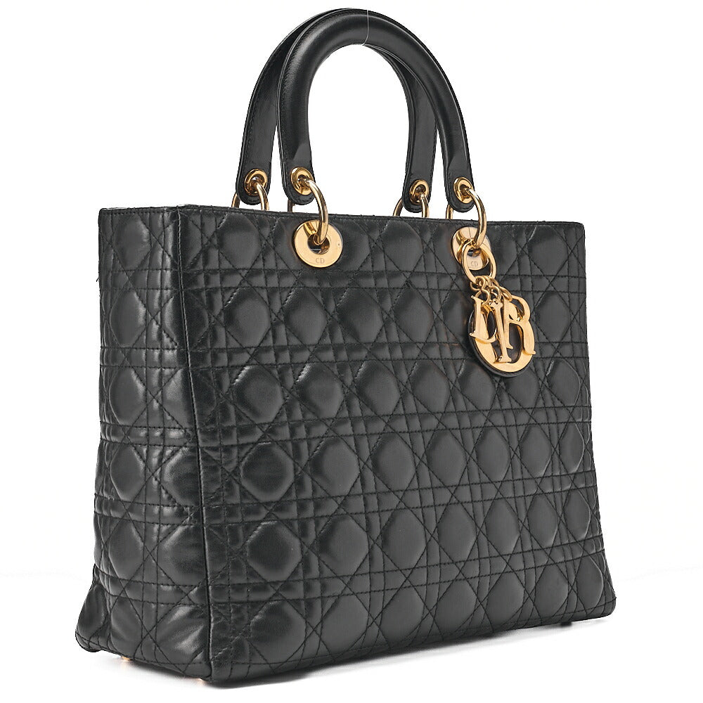 Dior Lady Dior Cannage Handbag Large Size Lambskin Gold-Tone Hardware, Pre-Owned