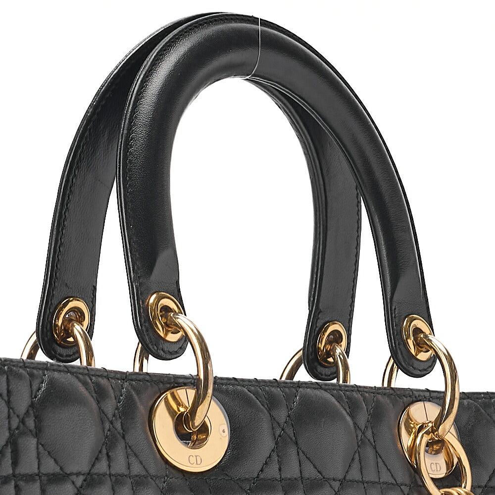 Dior Lady Dior Cannage Handbag Large Size Lambskin Gold-Tone Hardware, Pre-Owned